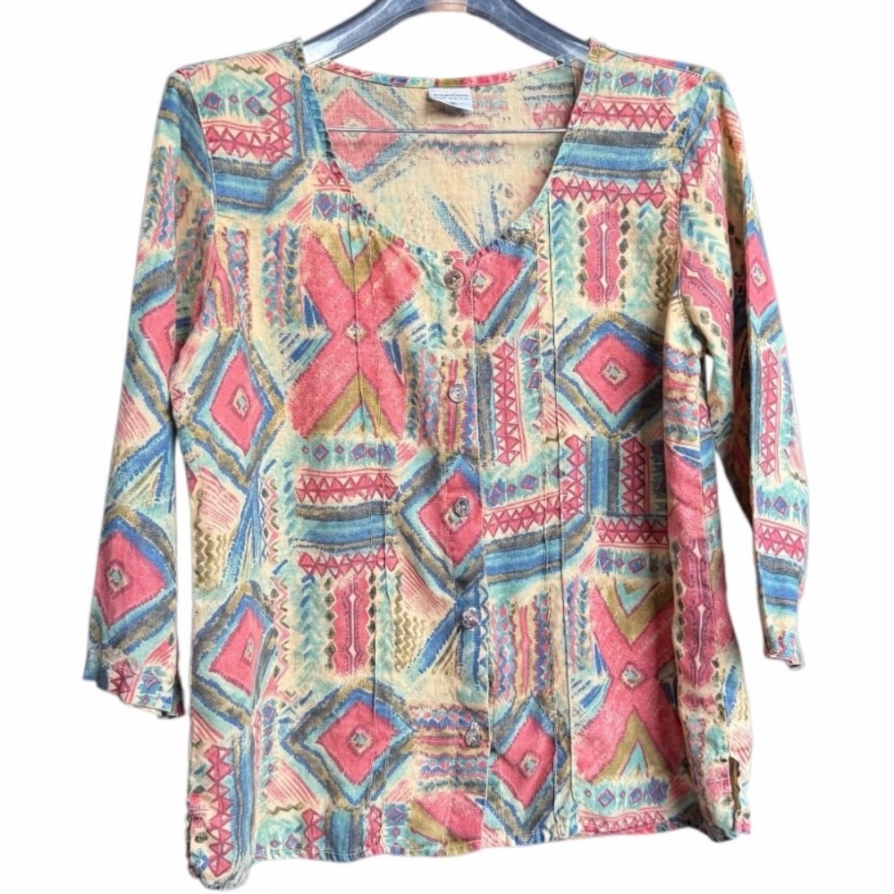 CMC 100% Linen Button Front Top Sz M‎